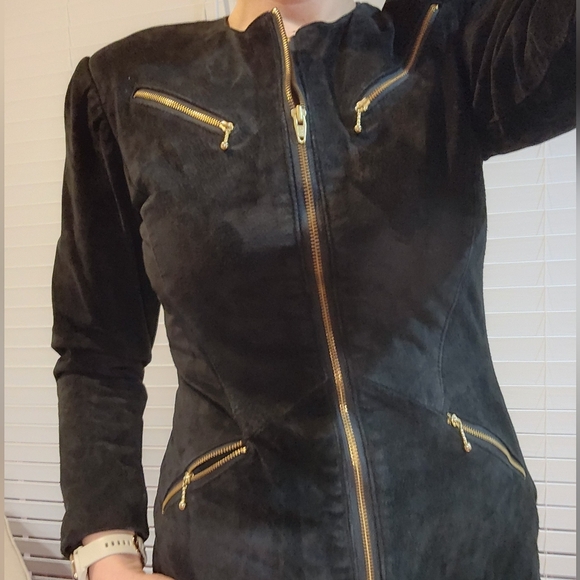 Vintage canadian made suede long sleeved mini dress front zipper accents (10) - Picture 7 of 7